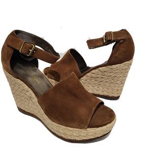 Stuart Weitzman Sandals brown Espadrille Wedge Heel Shoes Sohojute sz 11.5 NEW